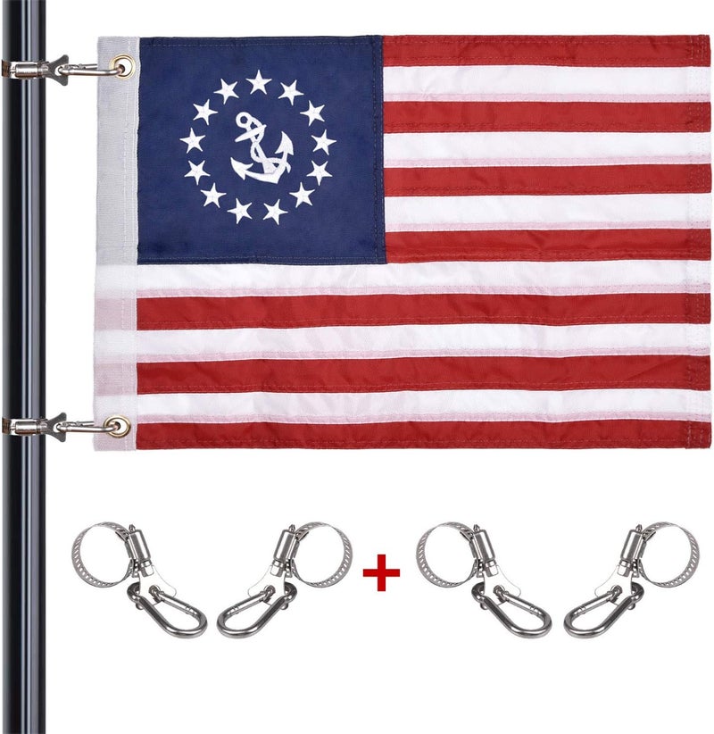 FLAGMESAGE Universal Boat Flag Marine 16"x24" with 4 Boat Flag Pole Kits, Ensign Nautical American Flag Fully with Sewn Stripes for Yacht Boat - Image 1